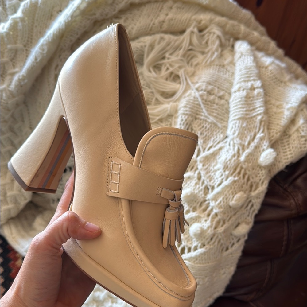 Sam Edelman Beige Tassel Block Heels